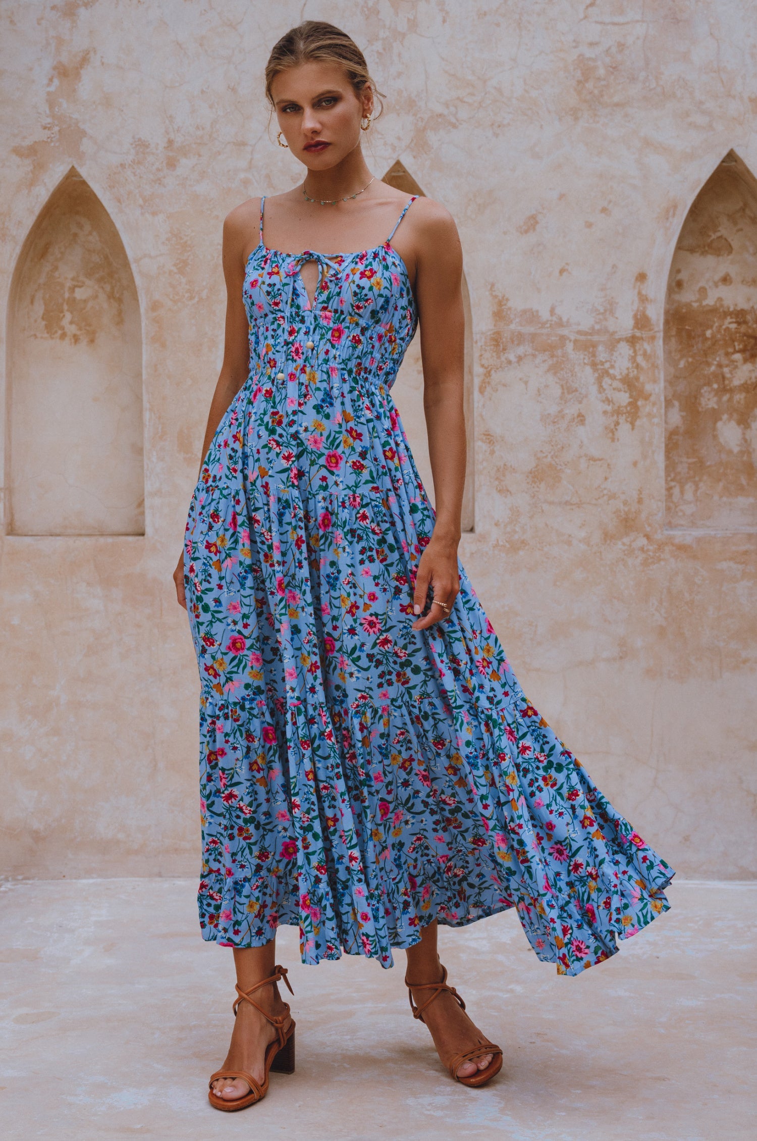 【Malbon Golf】Resort Mood Belted Dress 2 Colors Isadora. Handcrafted Tiered Maxi Dress – ELF
