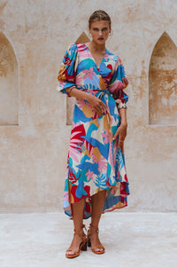 Set Sail Puff Sleeve Wrap Cotton Dress (Sale)