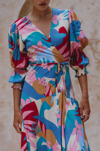 Set Sail Puff Sleeve Wrap Cotton Dress (Sale)