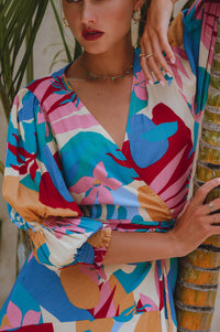 Set Sail Puff Sleeve Wrap Cotton Dress (Sale)