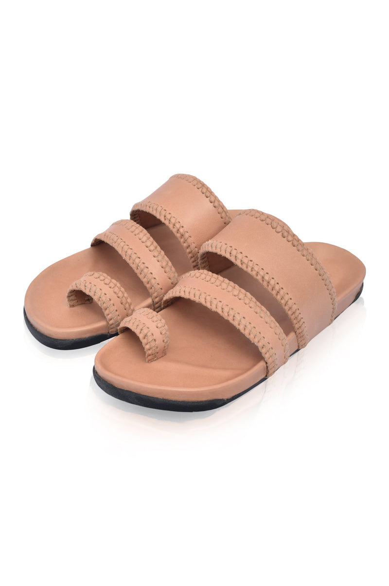 Beige best sale leather slides