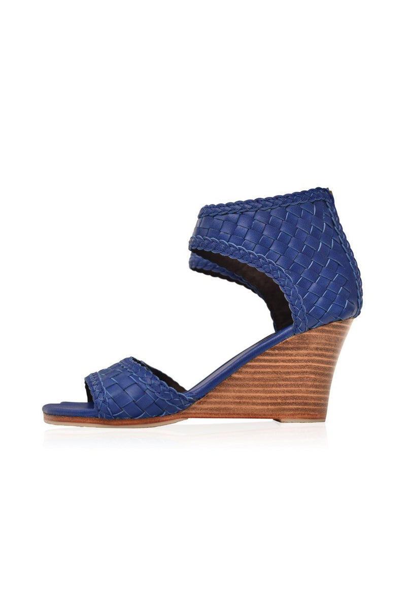 Blue leather 2025 wedge sandals