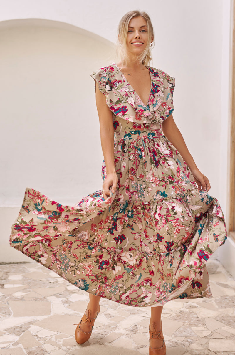 Wallis black floral print ruffle midi dress outlet