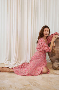 Set Sail Puff Sleeve Wrap Cotton Dress (Sale)