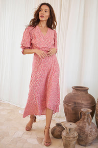 Set Sail Puff Sleeve Wrap Cotton Dress (Sale)