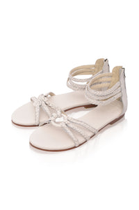 White braided leather sandals, pair on a white background — handmade by Bali ELF