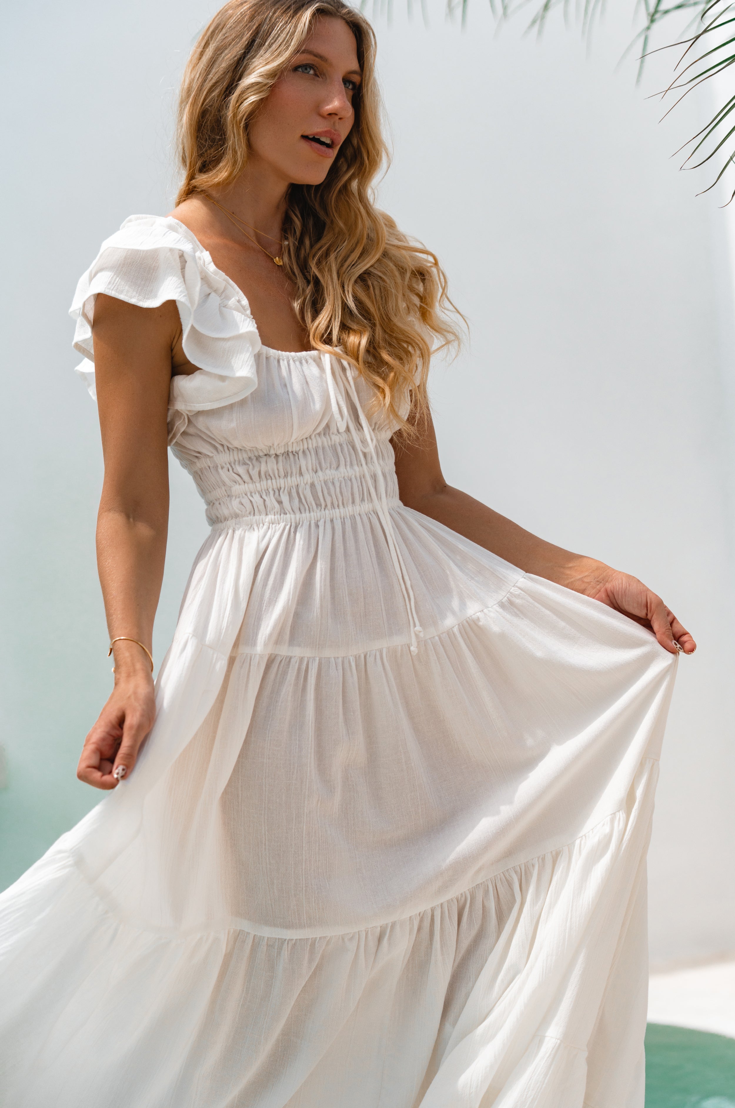 Aura Ruffled Linen Maxi Dress | Bali ELF