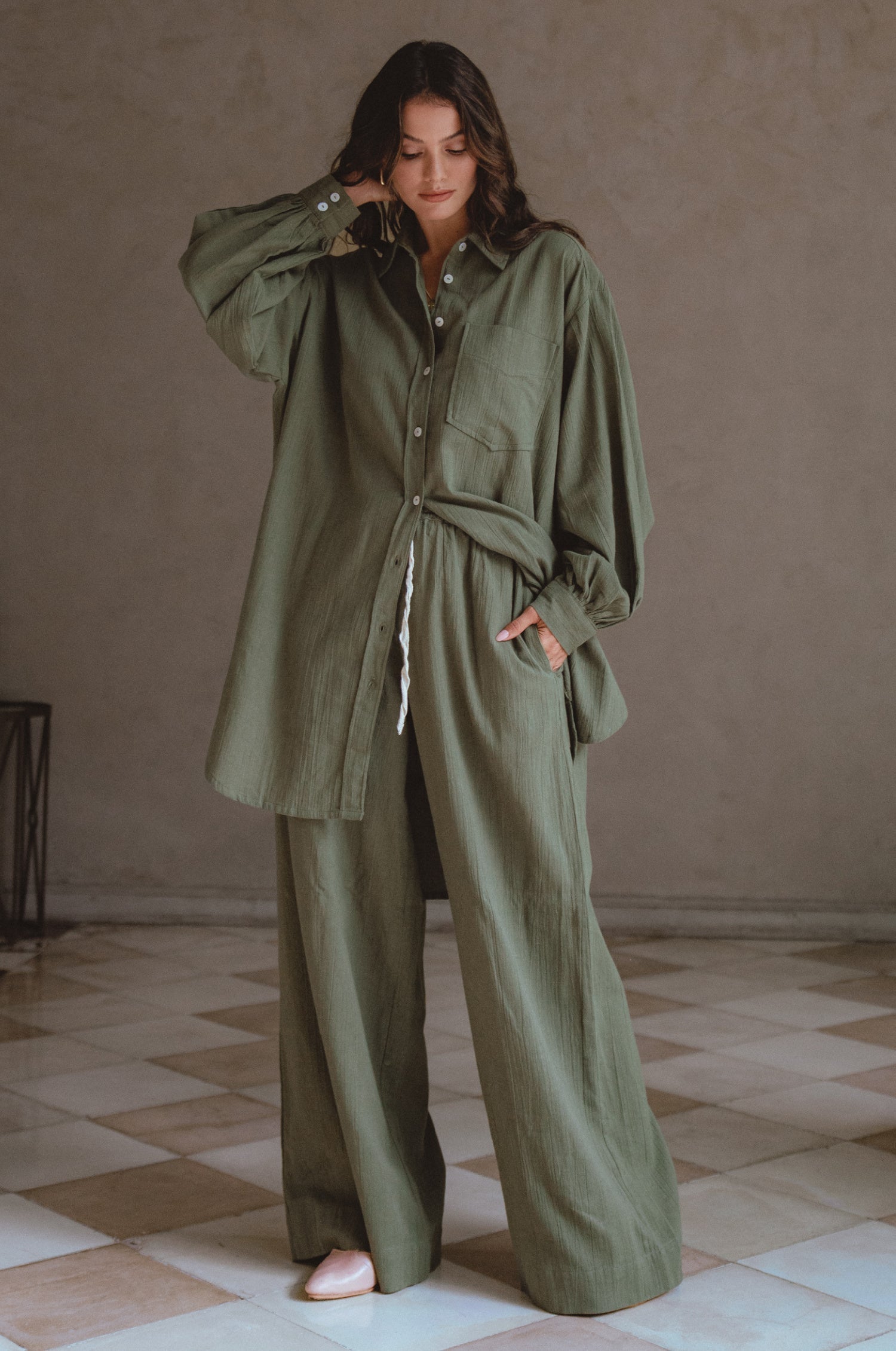 トップス LINENSUEDE OVERSIZED LS SHIRT 2 Calin. Long Sleeve Oversized Shirt – ELF