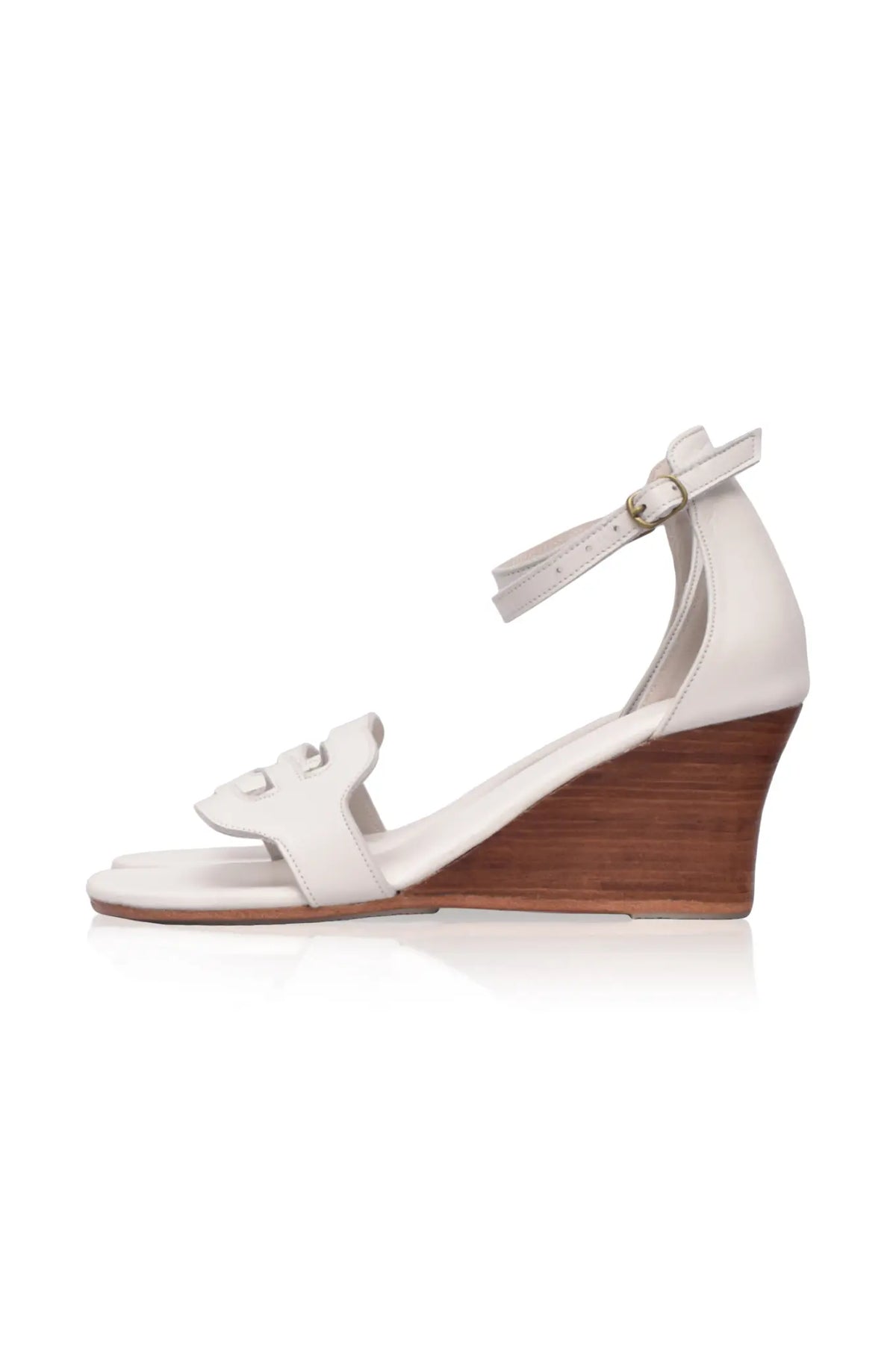 Beige leather wedge sandals, pair — handmade by Bali ELF