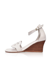 Beige leather wedge sandals, pair — handmade by Bali ELF