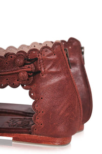 Brown scalloped leather sandals, open-toe silhouette — handmade by Bali ELF