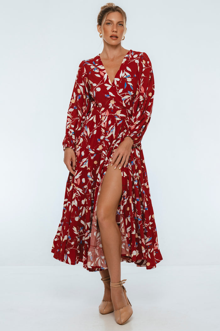 Flamenco Boho Wrap Maxi Dress
