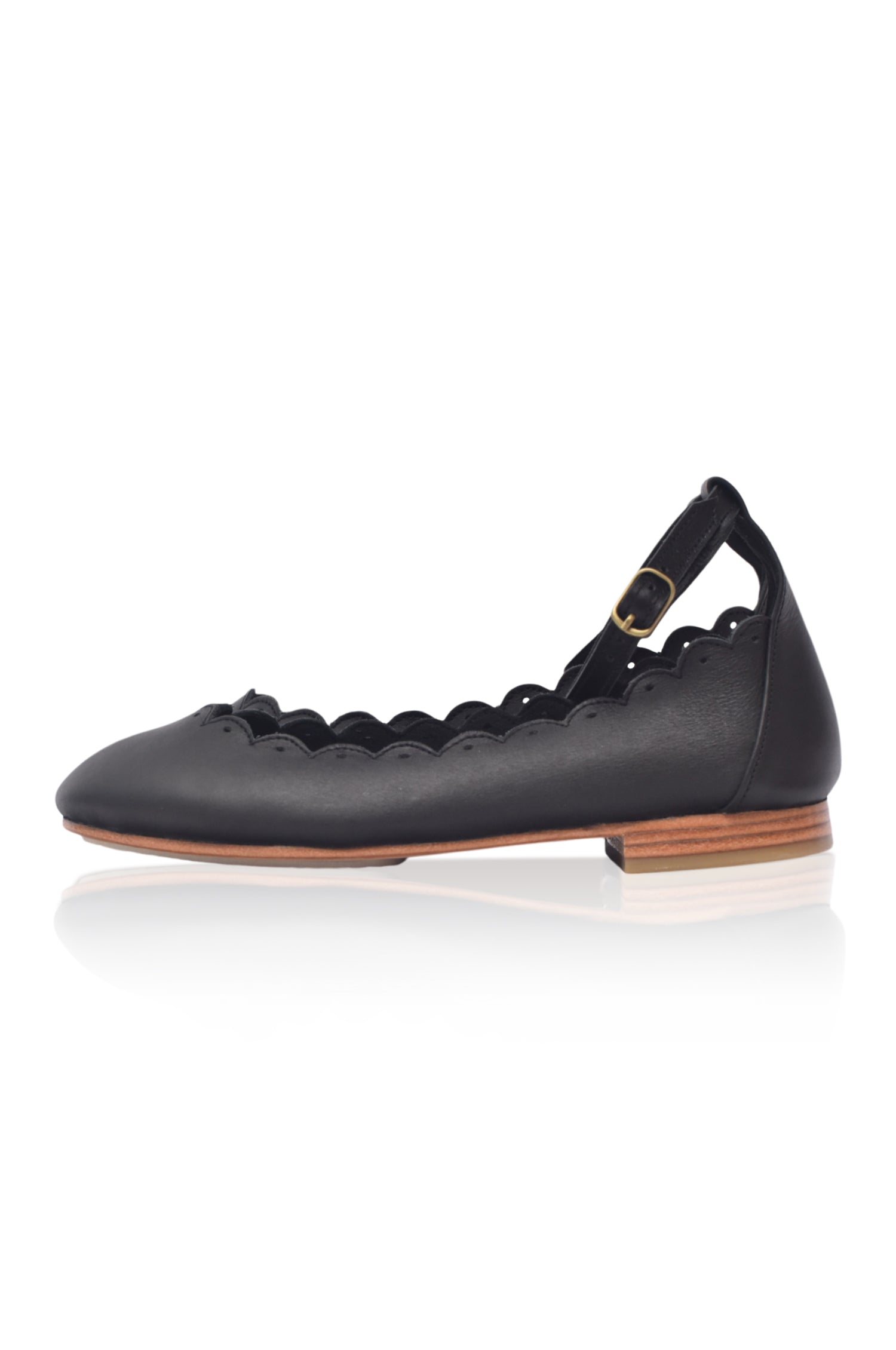 Fleur Scalloped Ankle Strap Leather Ballet Flats | Bali ELF