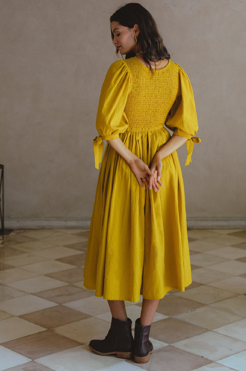 Freya Smocked Linen Midi Dress