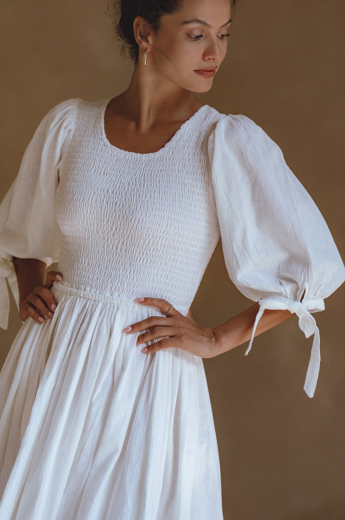 Freya. Smocked Linen Midi Dress – ELF