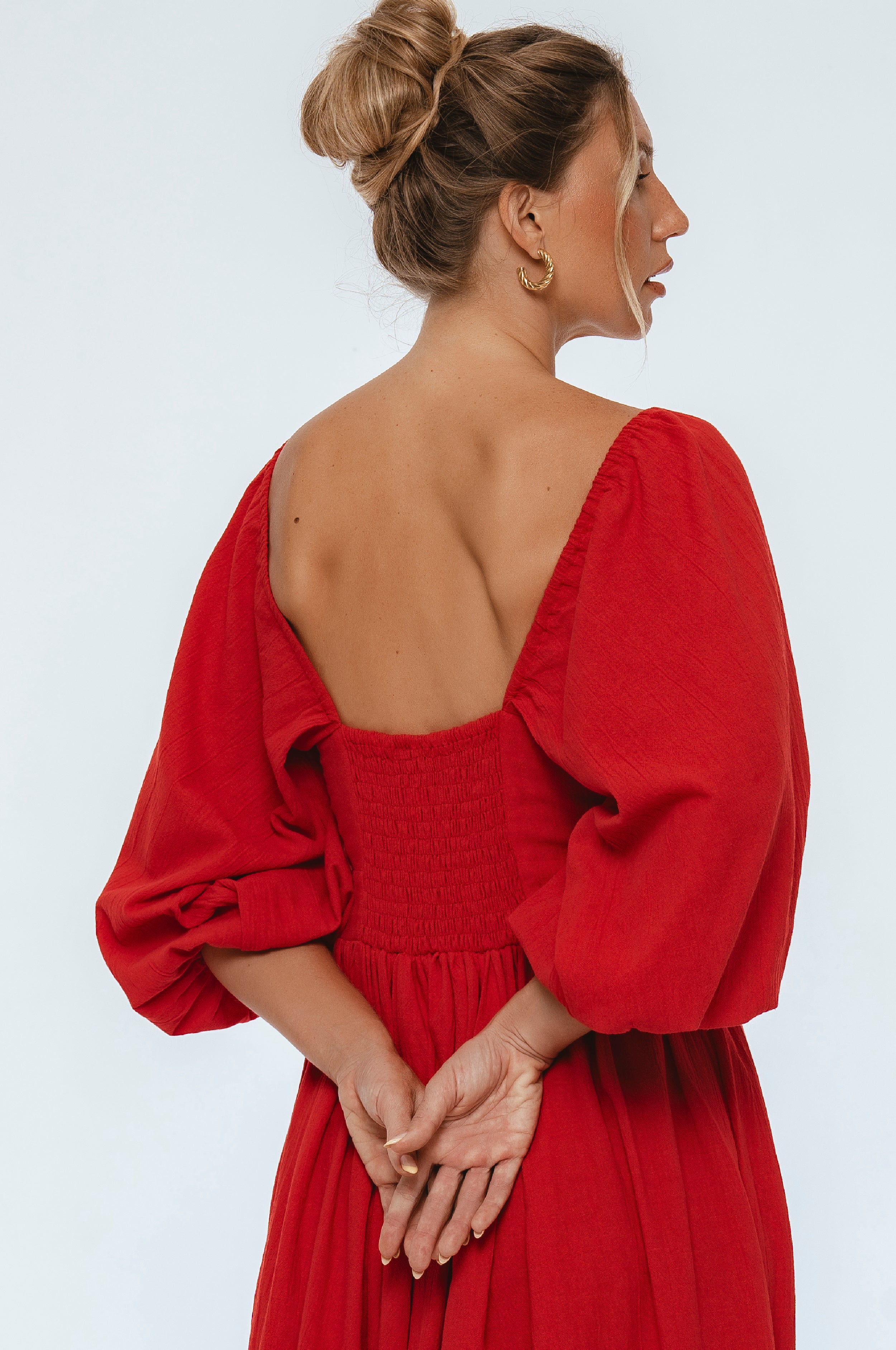 Genevieve Puff Sleeve Linen Midi Dress | Bali ELF