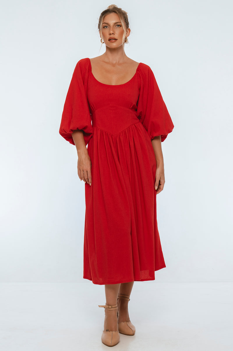 Genevieve Puff Sleeve Midi Dress