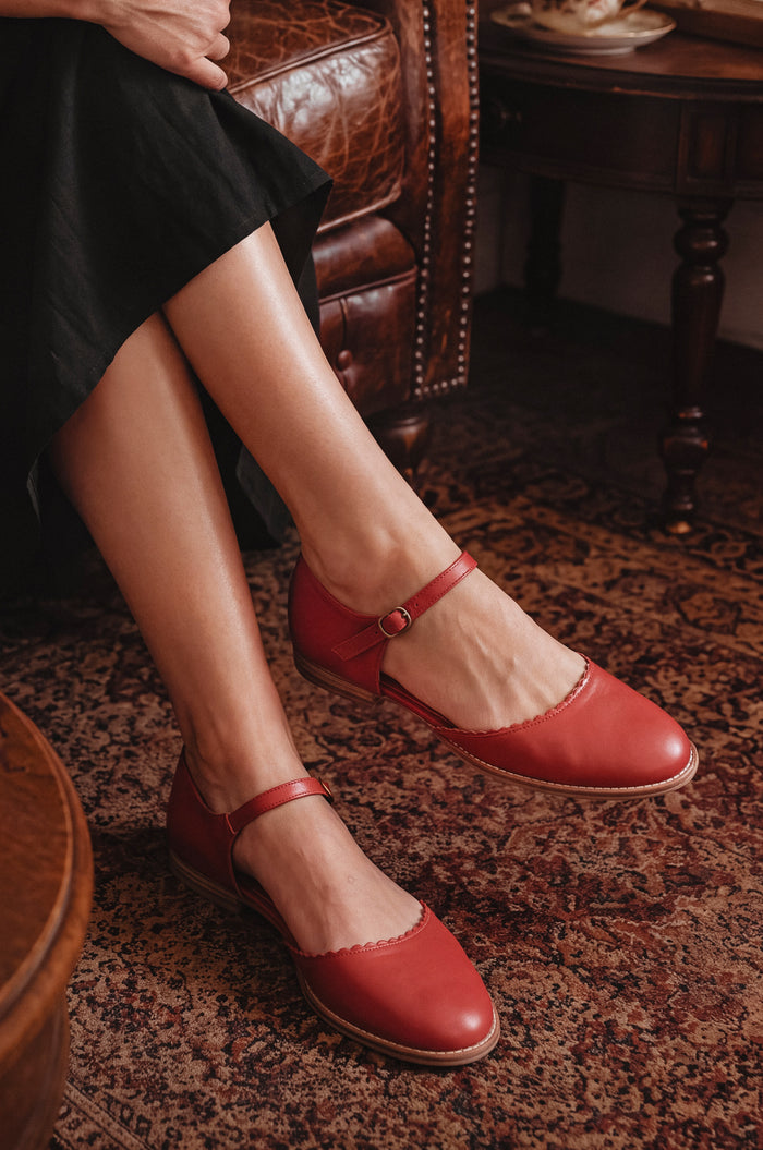 Laurel Scalloped D’Orsay Leather Flats