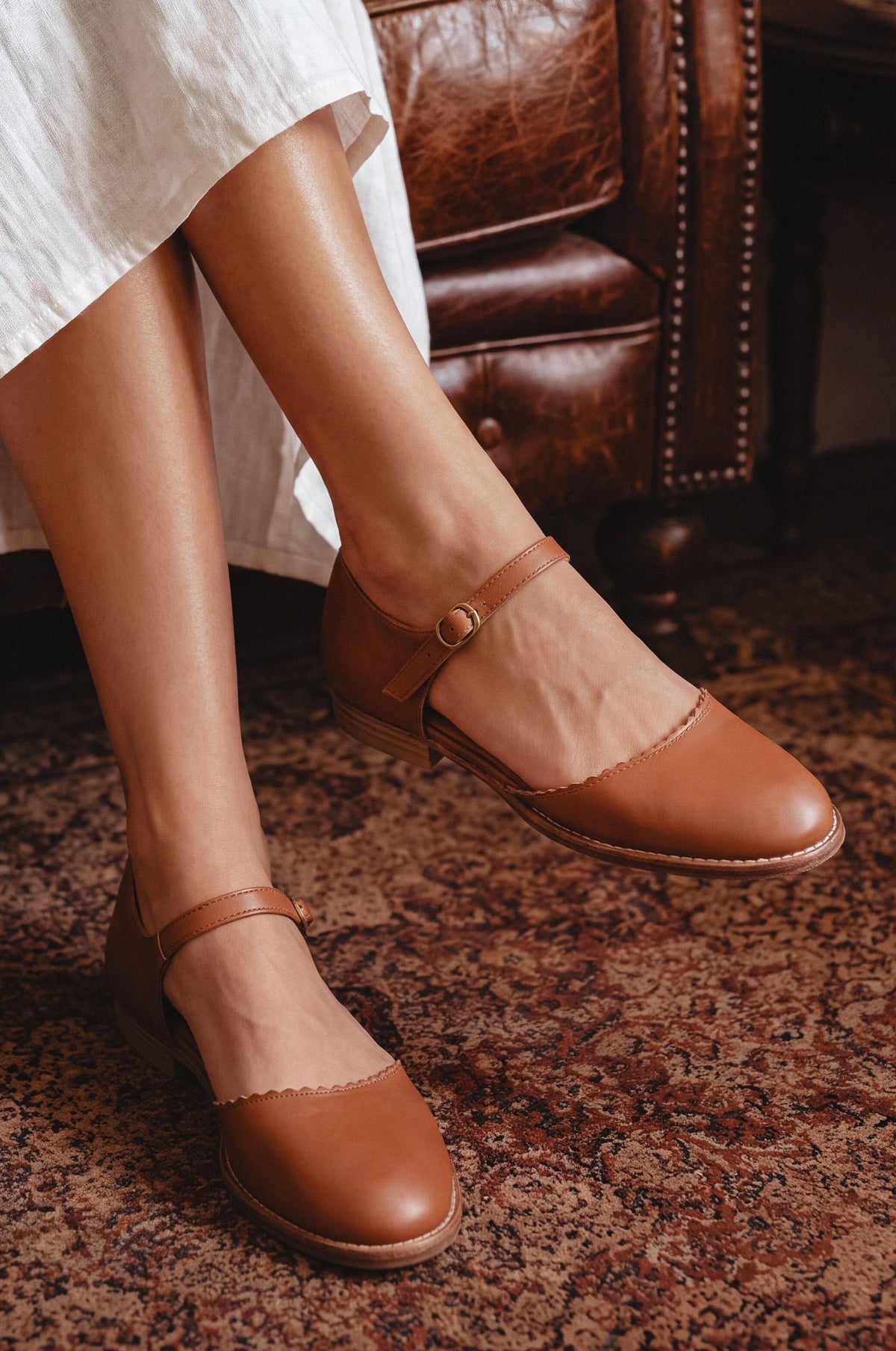 Laurel Scalloped D’Orsay Leather Flats