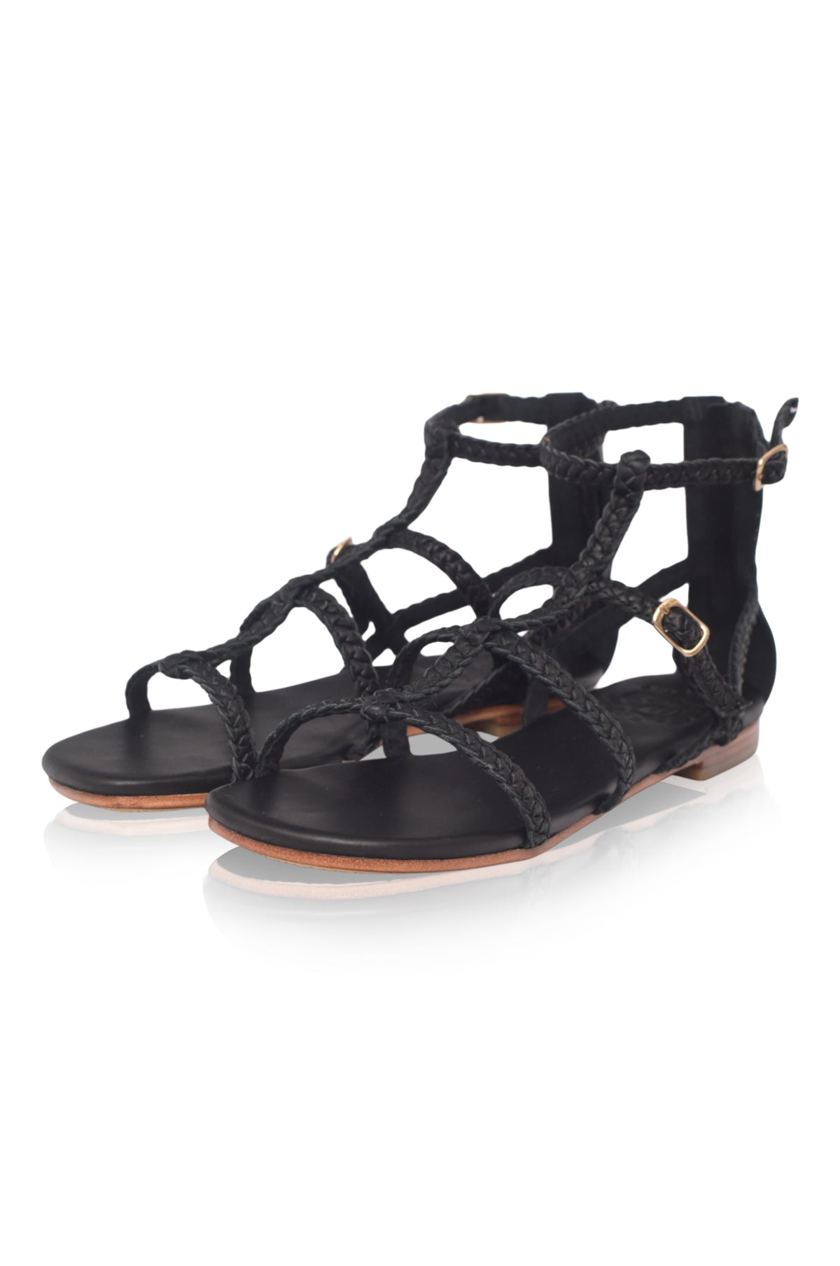 Black gladiator leather sandals, pair — handmade by Bali ELF