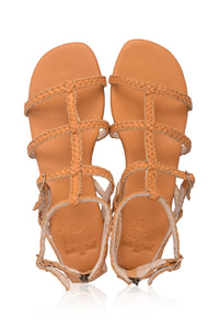 Light tan gladiator leather sandals, ankle strap detail — handmade by Bali ELF