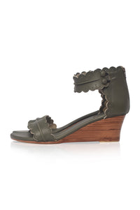 Scalloped leather wedge sandals — handmade by Bali ELF