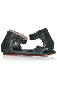 Brown scalloped leather sandals, side profile — handmade by Bali ELF
