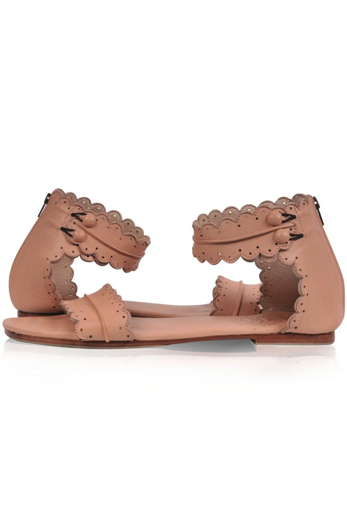 Brown scalloped leather sandals, pair — handmade by Bali ELF