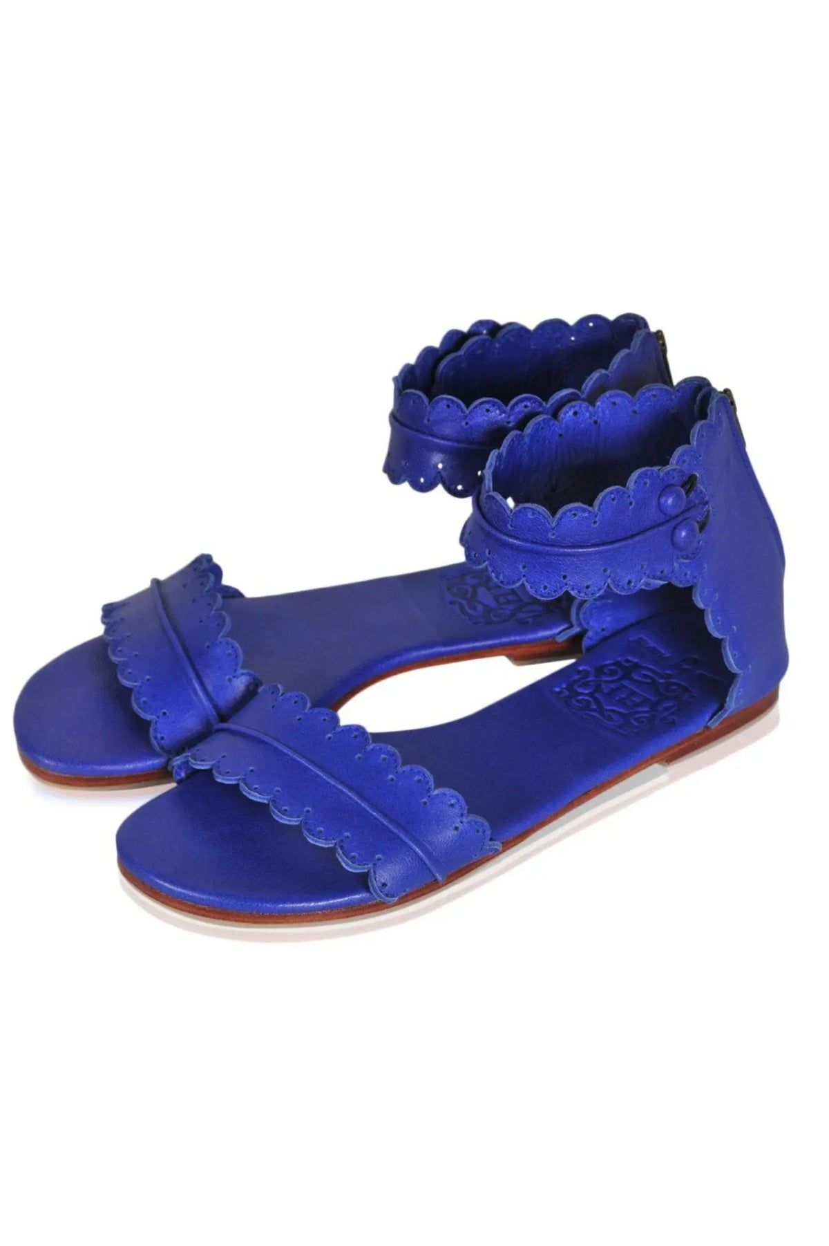 Brown scalloped leather sandals — handmade by Bali ELF