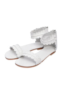 Brown scalloped leather sandals, ankle strap with back zip — handmade by Bali ELF