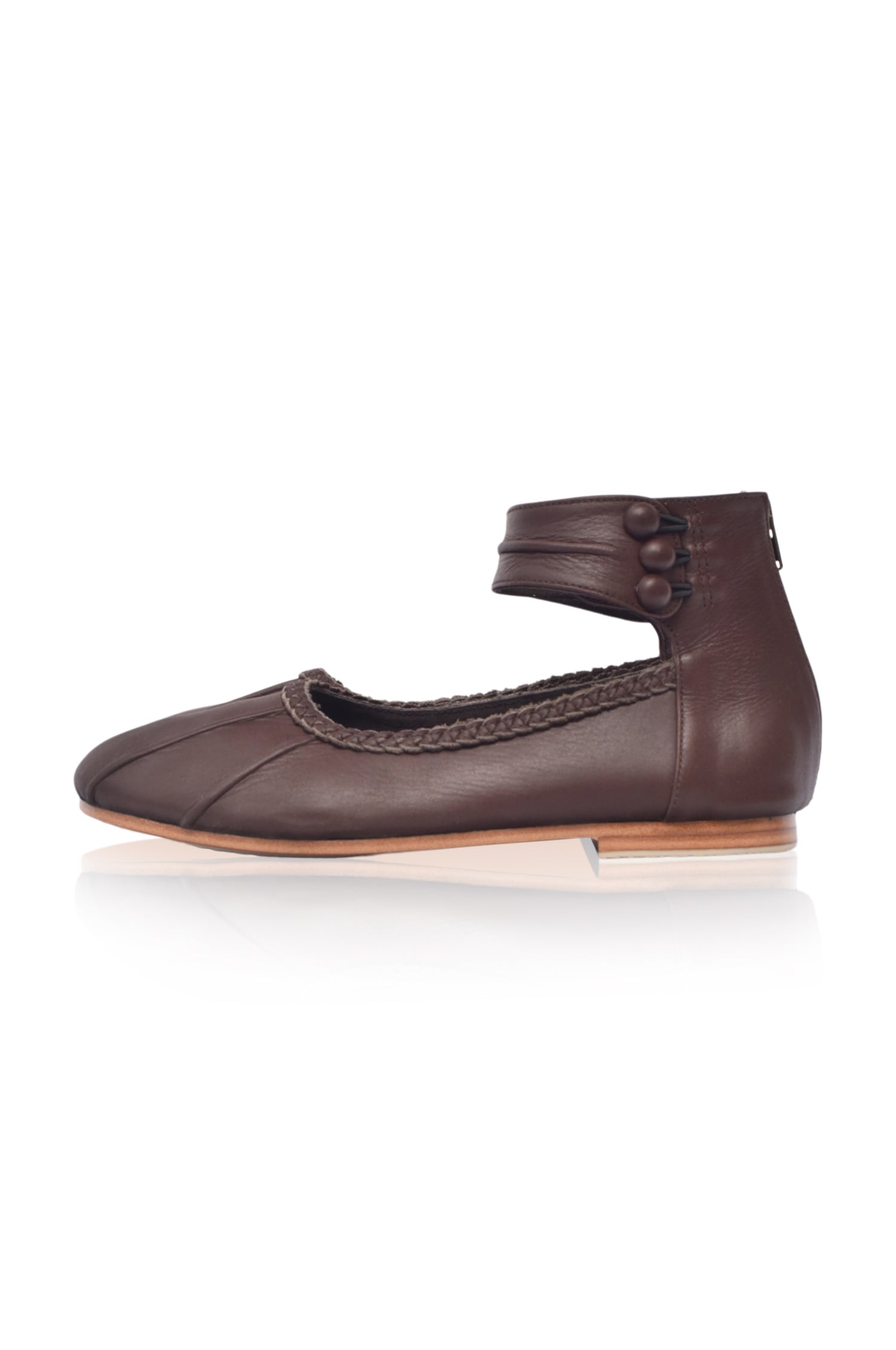 Dark brown leather ballet flats. Handcrafted womens flat