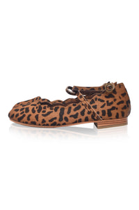 Leopard print flat shoe on a white background