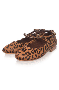 Leopard print shoes on a white background