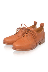 Pair of brown leather shoes on a white background