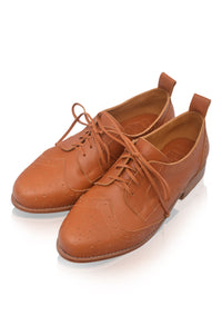 Pair of brown leather shoes on a white background