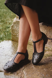 Oasis Cutout T-Strap Leather Flats