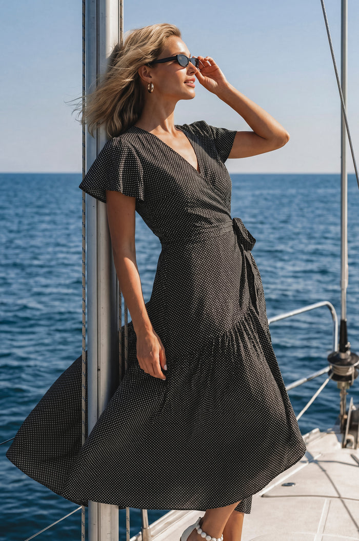 Persea Cotton Wrap Midi Dress