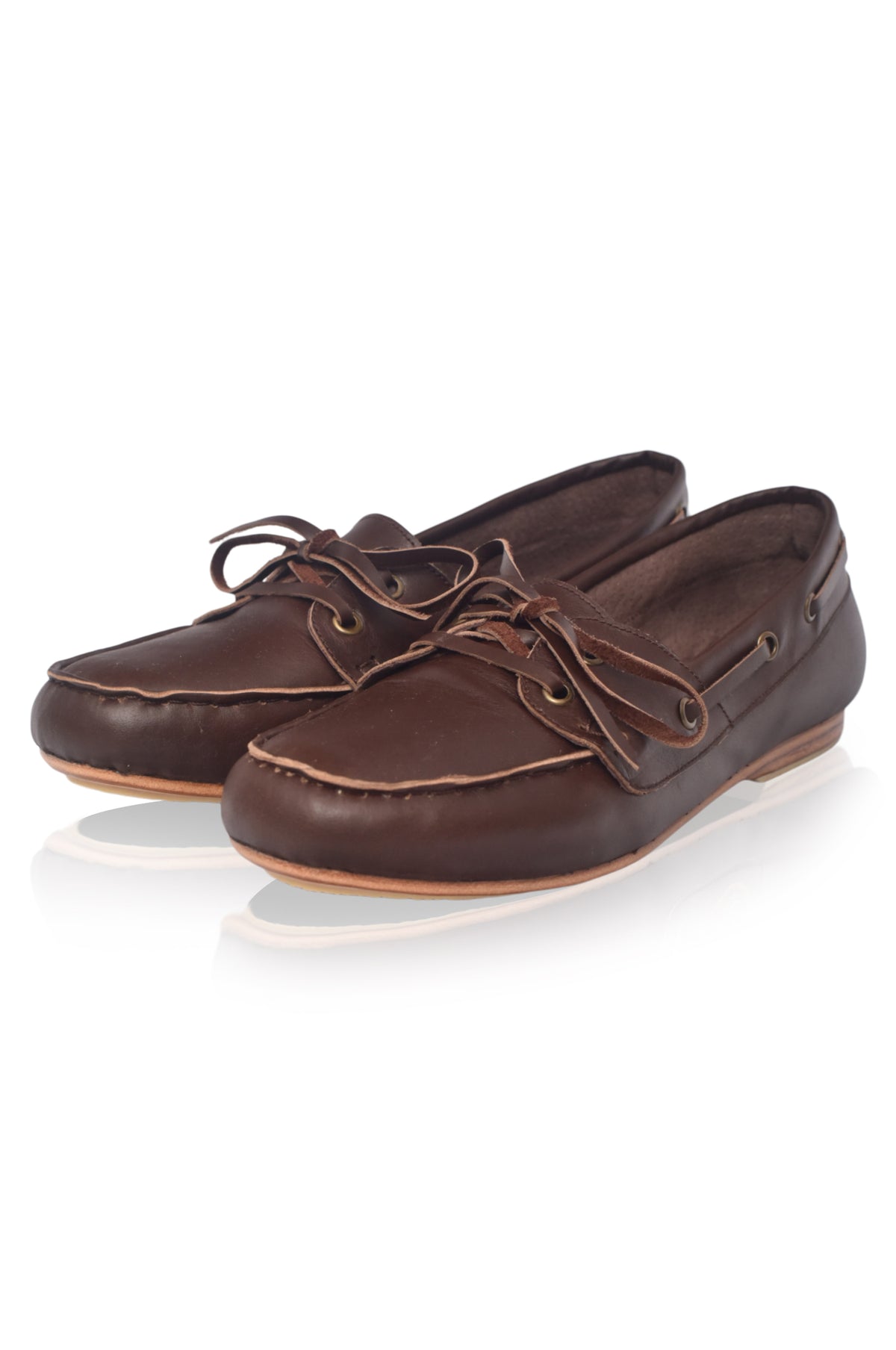 Pair of brown leather shoes on a white background