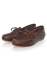 Pair of brown leather shoes on a white background