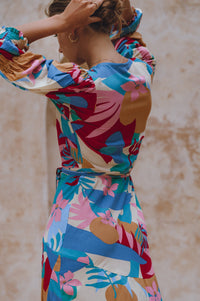 Set Sail Puff Sleeve Wrap Cotton Dress (Sale)