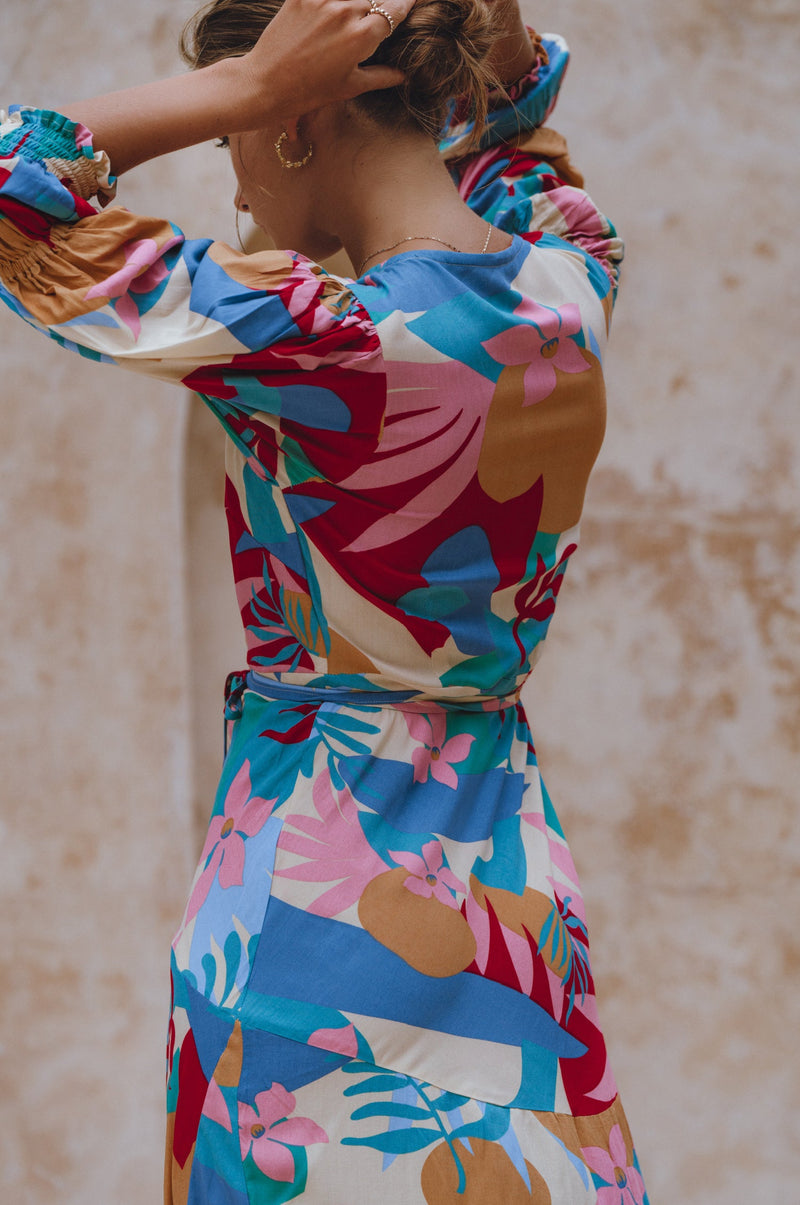 Set Sail Puff Sleeve Wrap Cotton Dress (Sale)