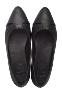Pair of black pointed-toe shoes on a white background