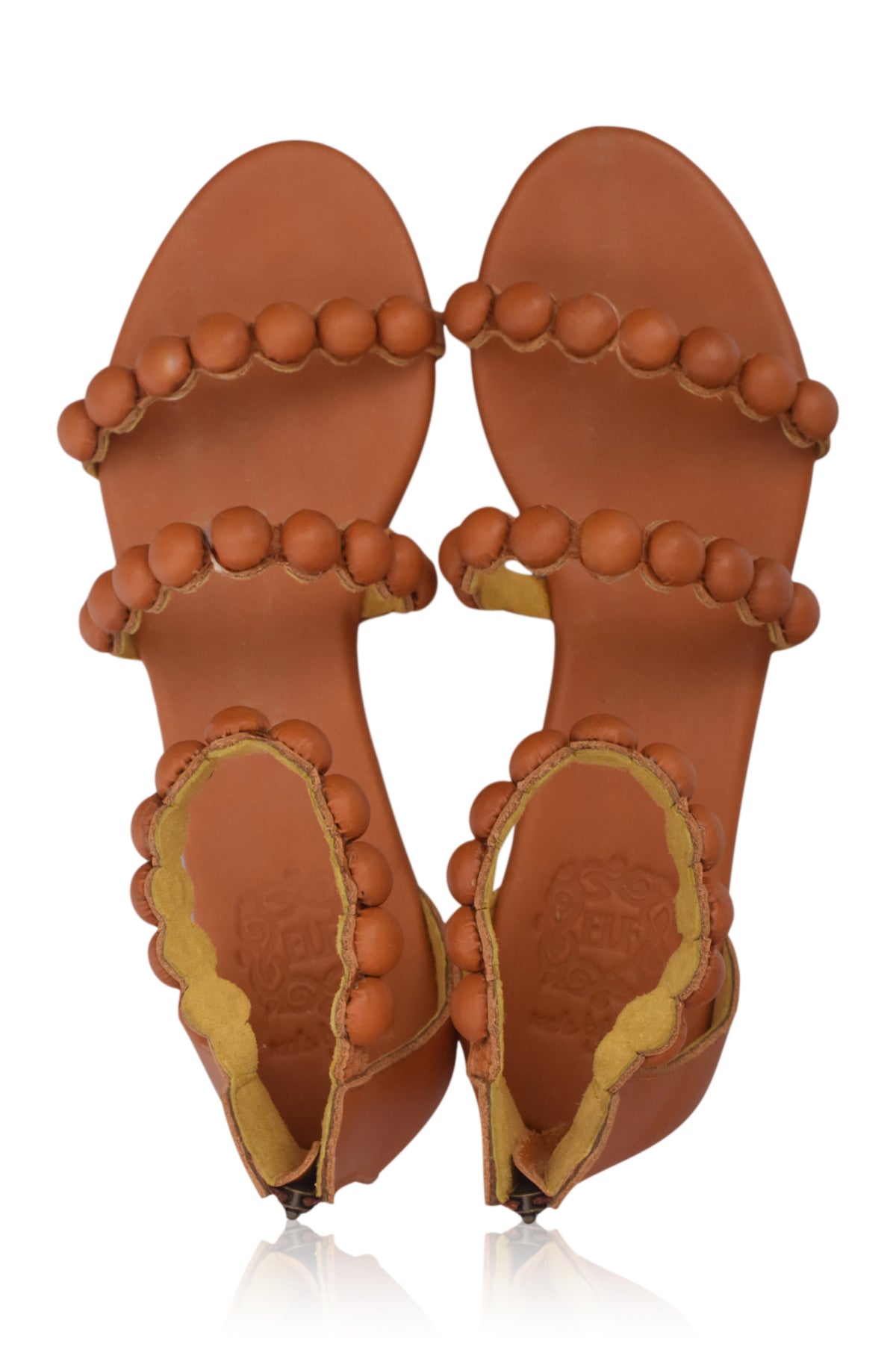 Tan leather sandals, strap detail — handmade by Bali ELF