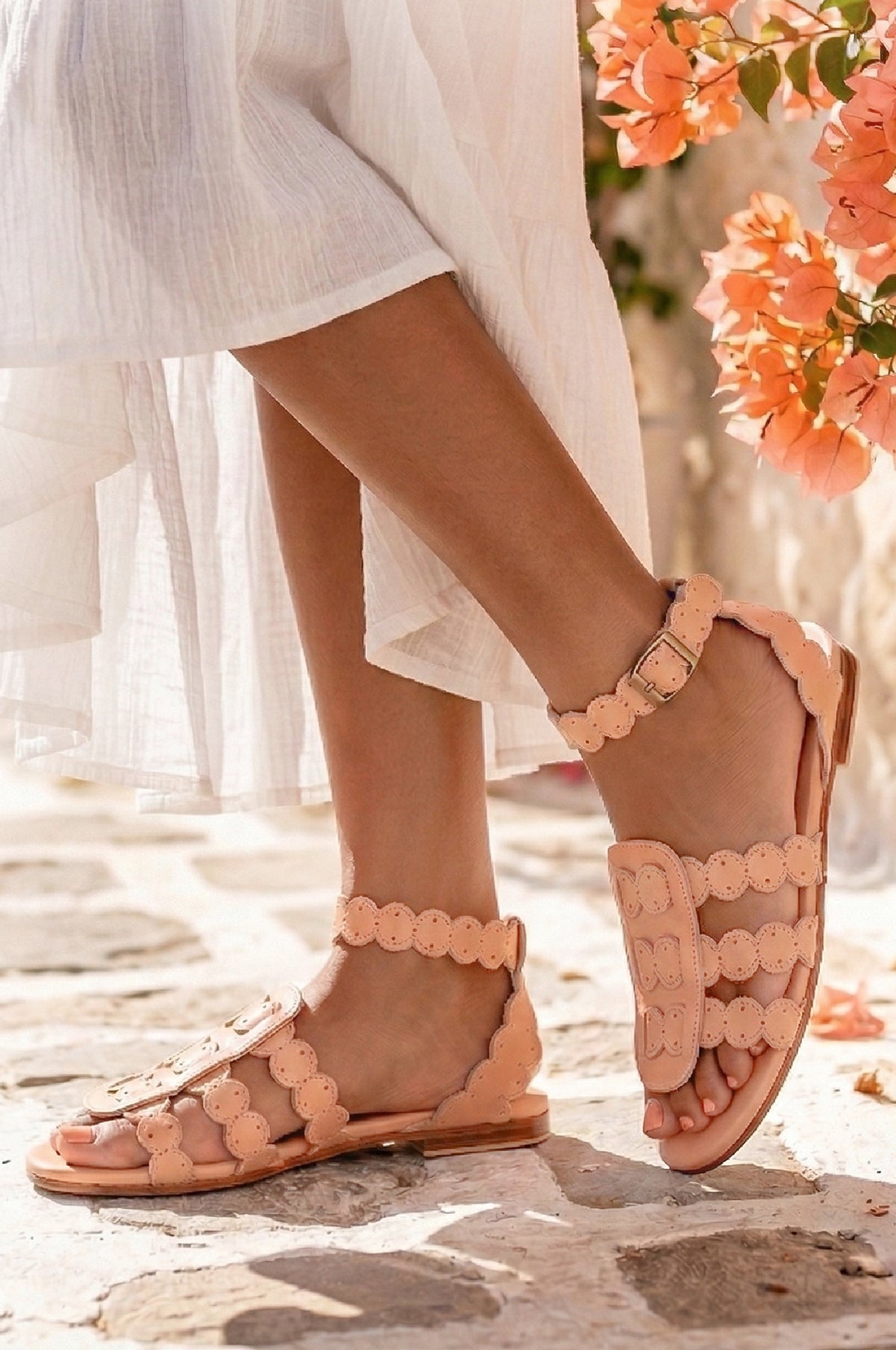 Scalloped leather sandals, pair — handmade by Bali ELF