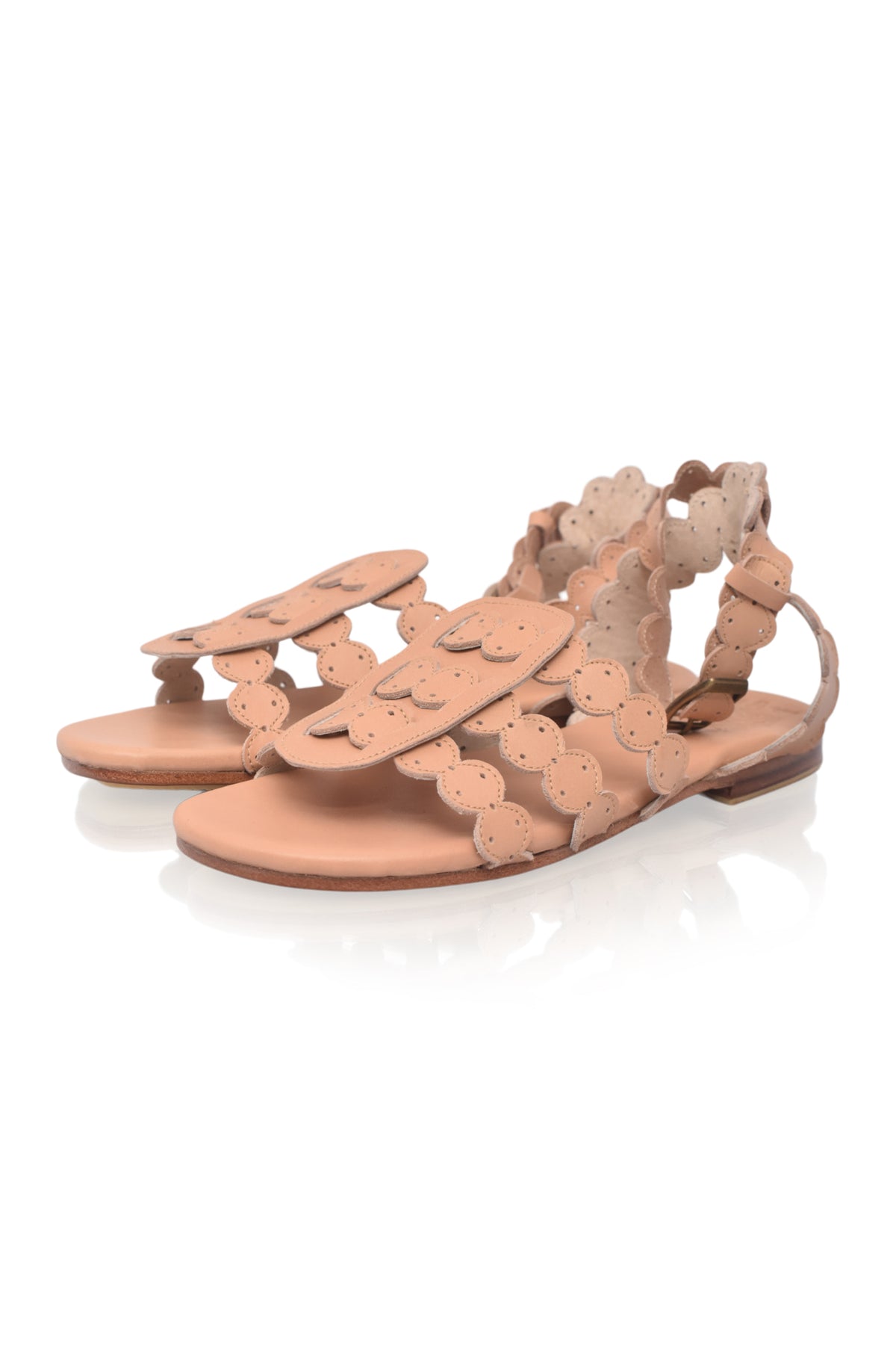 Scalloped leather sandals, pair — handmade by Bali ELF