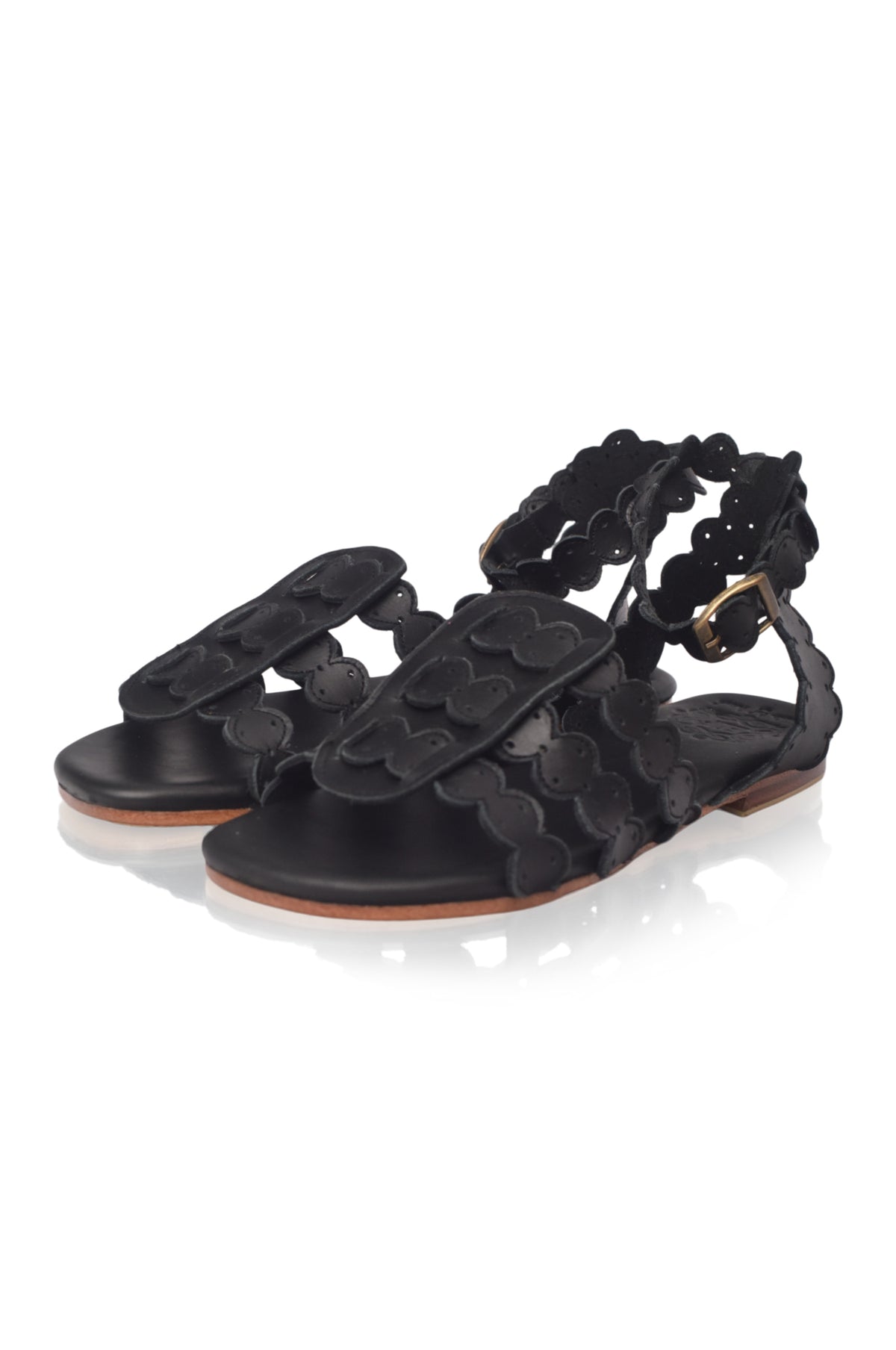 Scalloped leather sandals, side profile — handmade by Bali ELF