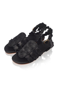 Scalloped leather sandals, scalloped edge detail — handmade by Bali ELF
