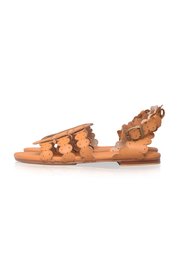 Scalloped leather sandals, pair — handmade by Bali ELF