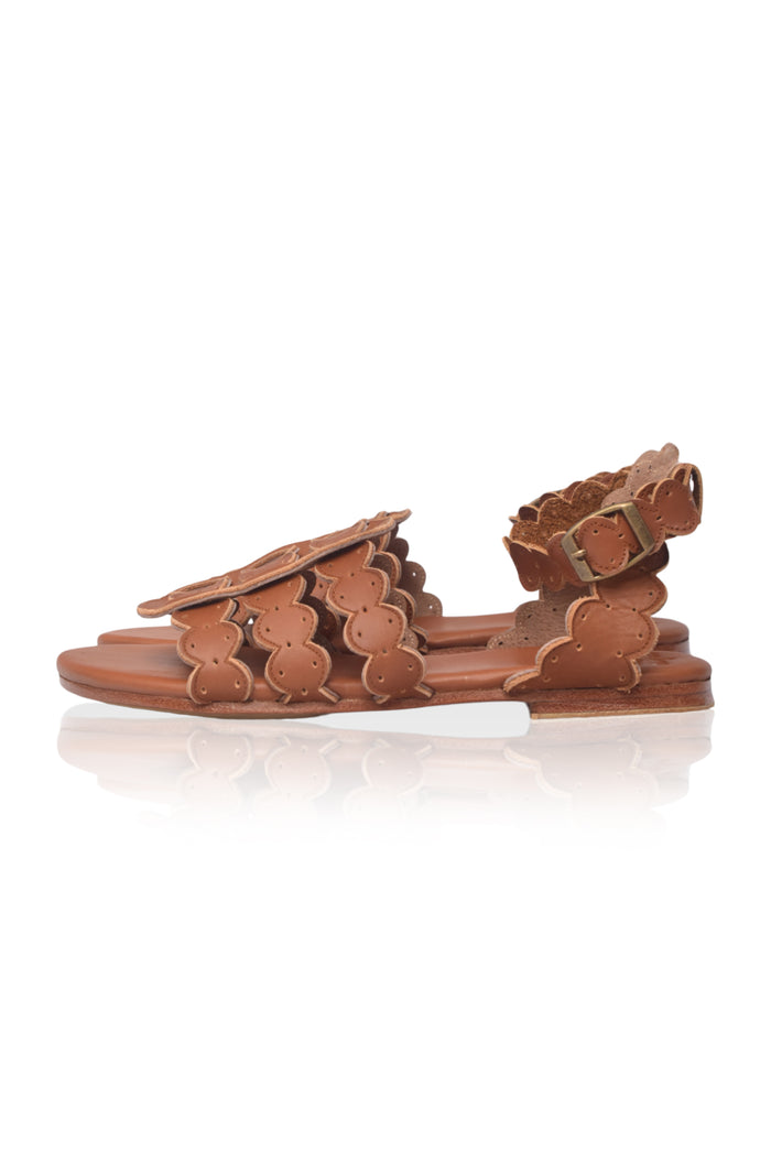 Scalloped leather sandals, scalloped edge detail — handmade by Bali ELF