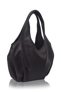 Black handbag on a white background